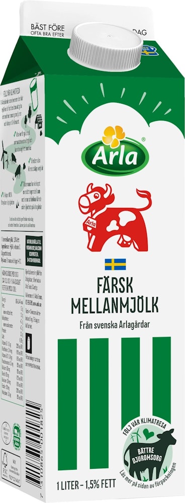 Arla Ko Mellanmjölk Färsk 1,5% 1L Arla