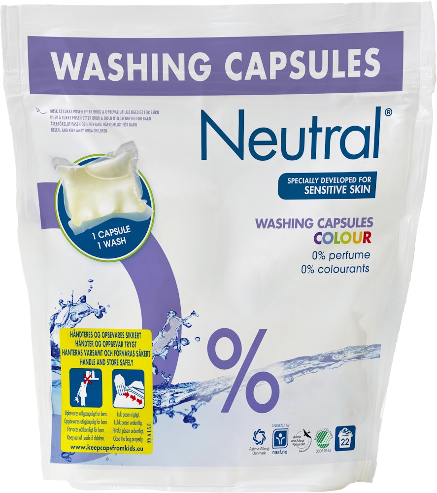 Neutral Tvättmedel Kapslar Color Parfymfri 22-p Neutral