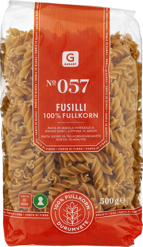 Garant Pasta Fusilli Fullkorn 500g Garant