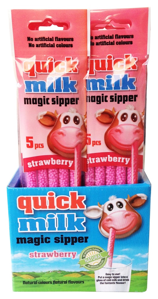 Quick Milk Ätbara Sugrör Jordgubb 5-p Quick Milk