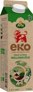 Arla Ko Ekologisk Färsk Mellanmjölk EKO/KRAV 1,5% 1L Arla