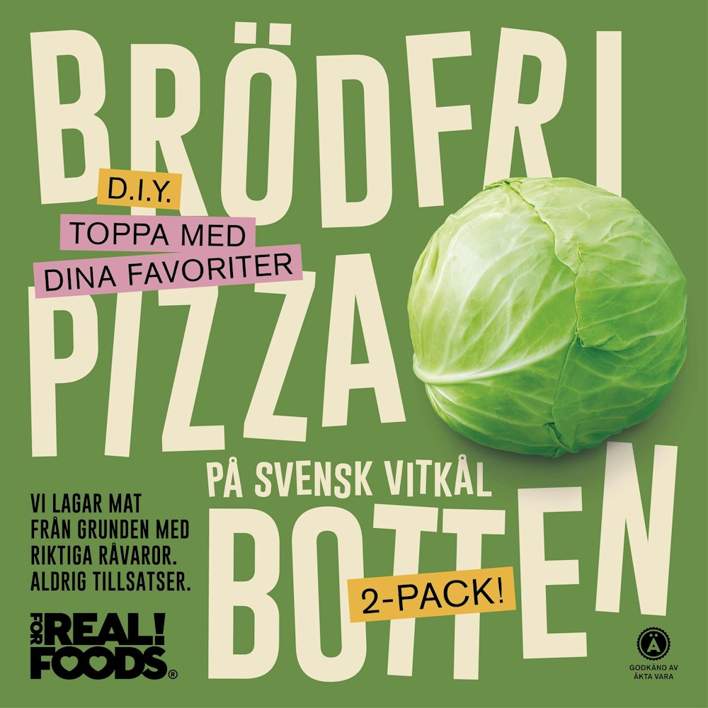 FOR REAL! FOODS Pizzabotten på Vitkål Fryst 2x FOR REAL! FOODS