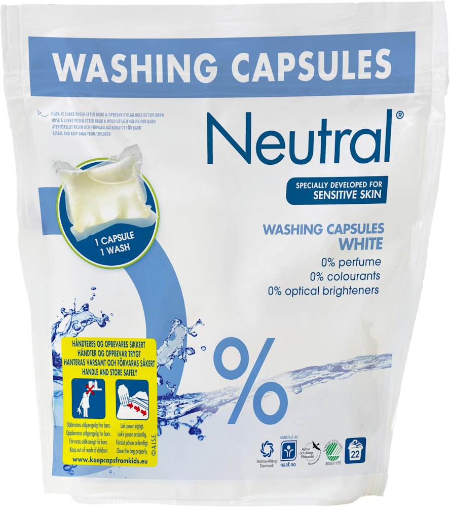 Neutral Tvättmedel Kapslar White Parfymfri 22-p Neutral