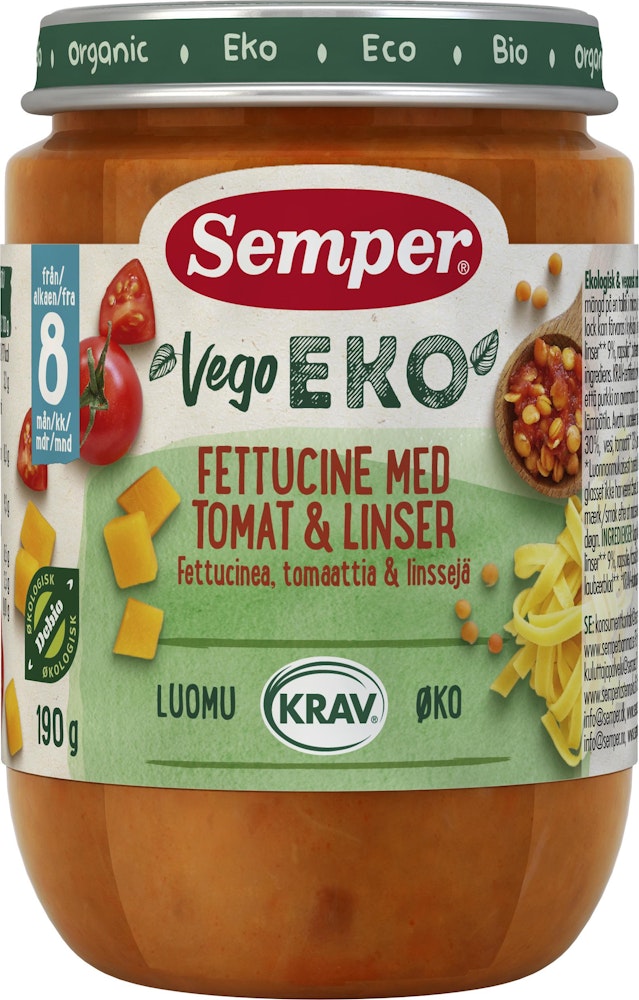 Semper Fettucine med Tomat & Linser 8M KRAV Semper