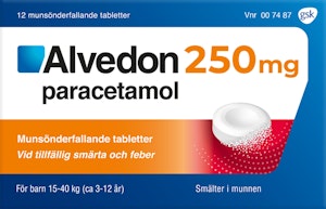 Alvedon Paracetamol 250mg Munsönderfallande Tablett 12-p Alvedon