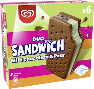 GB Glace Duo Sandwich Milk Chocolate & Pear 6-p GB Glace