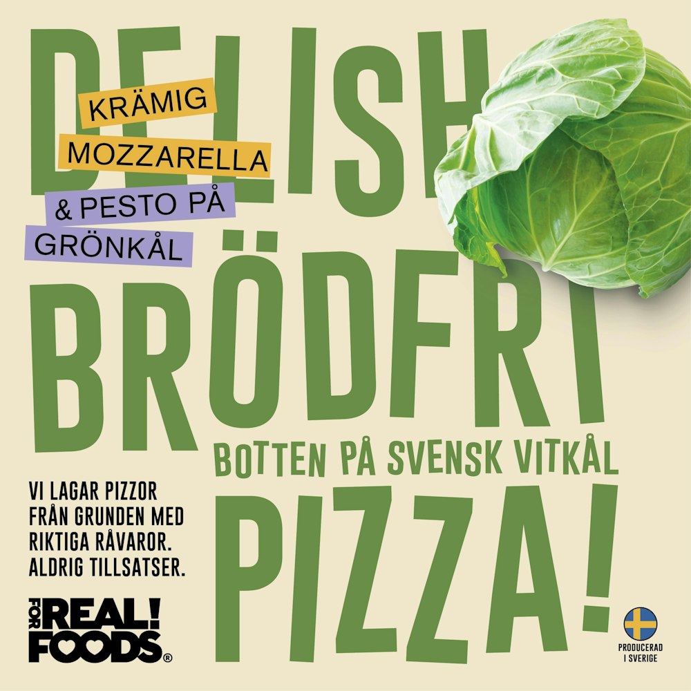 FOR REAL! FOODS Vitkålspizza Mozzarella Pesto Fryst 260g FOR REAL! FOODS