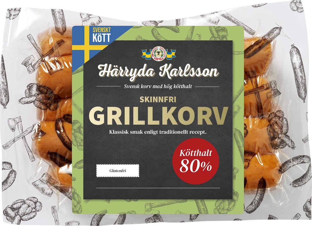 Härryda Karlsson Grillkorv Skinnfri 400g Härryda Karlsson
