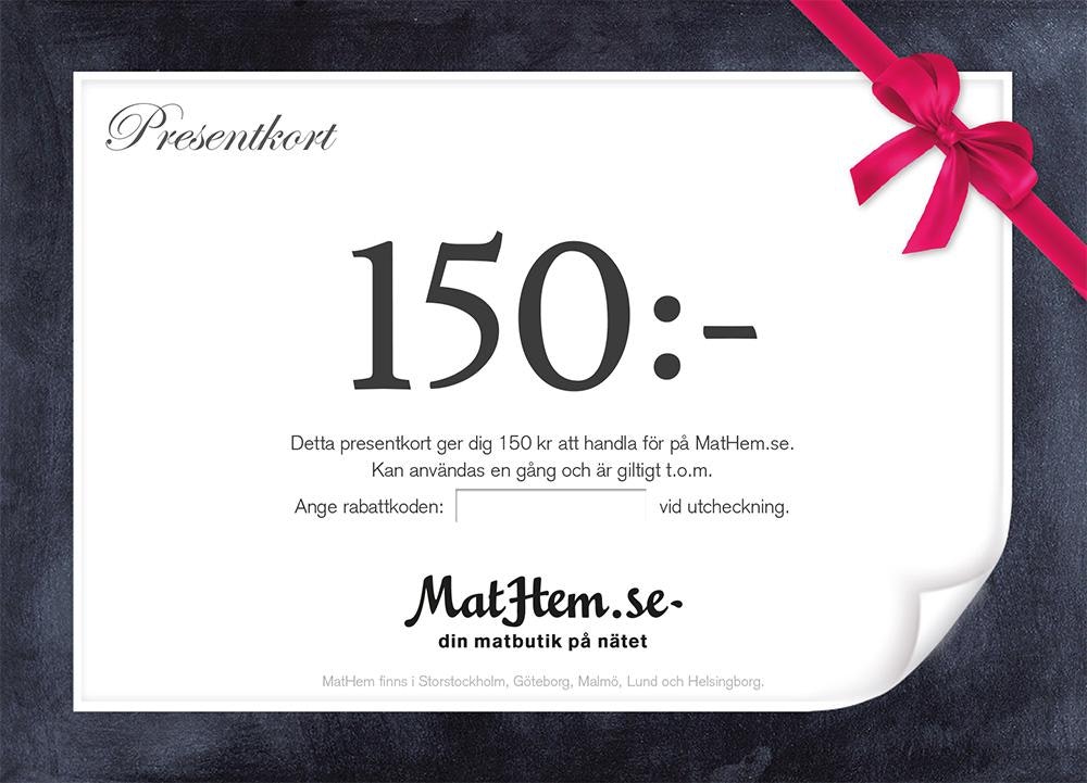 Mathem i Sverige Presentkort 150kr MatHem