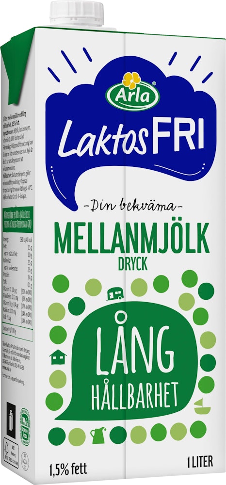 Arla Mellanmjölk Laktosfri med Lång Hållbarhet 1,5% 1l Arla