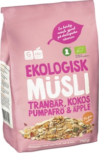 Garant Eko Musli Tranbär, Kokos, Pumpafrö & Äpple EKO 750g Garant Eko
