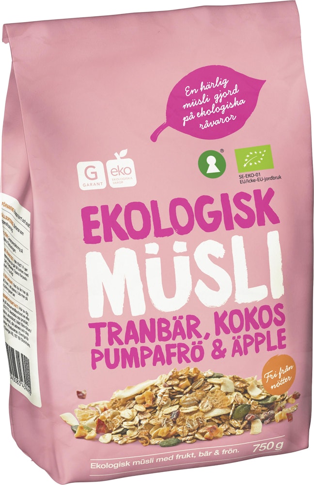 Garant Eko Musli Tranbär, Kokos, Pumpafrö & Äpple EKO 750g Garant Eko