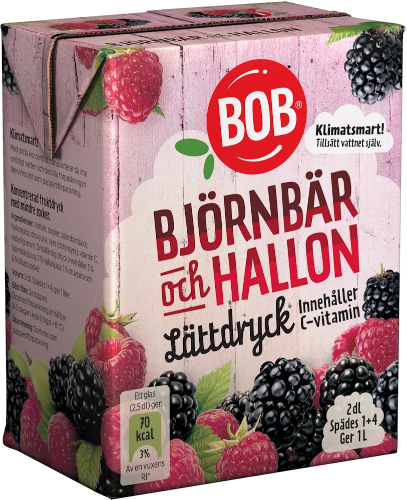 Bob Lättdryck Björnbär/Hallon 2dl BOB