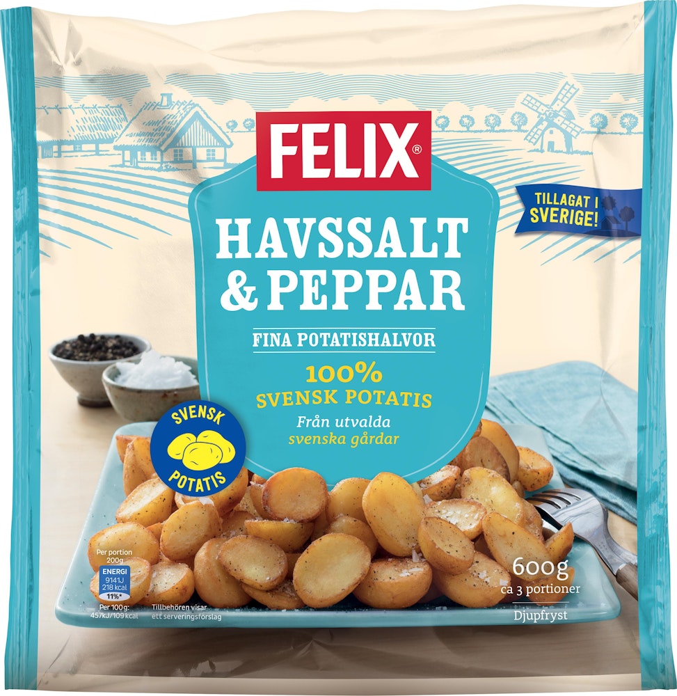 Felix Potatishalvor Havssalt/Peppar Frysta 600g Felix