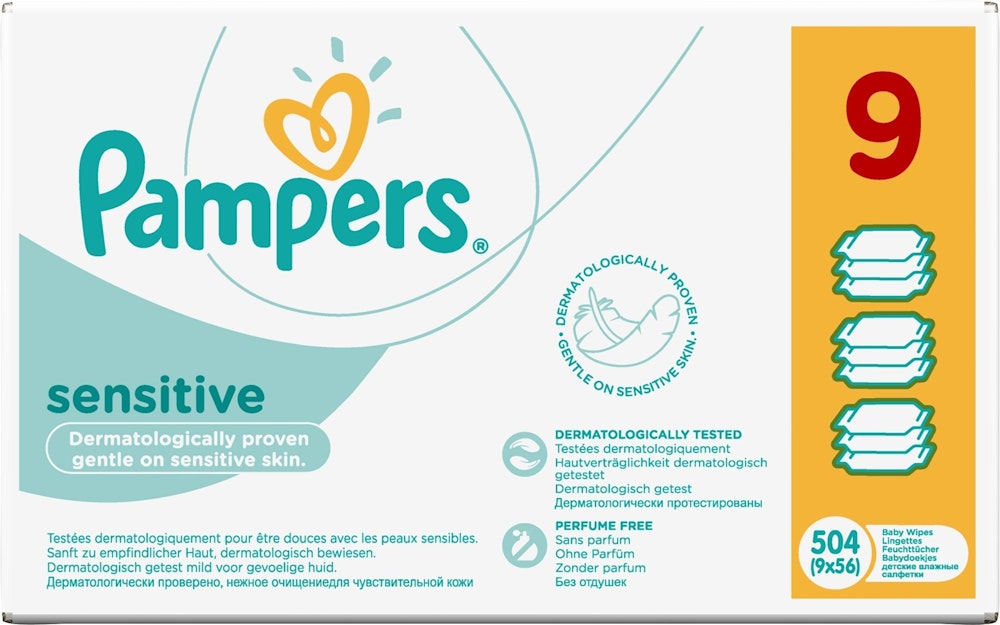 Pampers Tvättservetter Sensitive Wipes 9x56-p Månadsbox Pampers