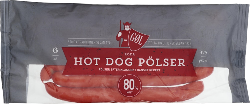 GØL Röd Hot Dog Pölser 6-p 375g Gol Pölser