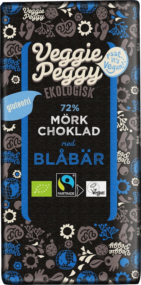 Veggie Peggy Vegansk Mörk Choklad med Blåbär EKO/Fairtrade 85g Veggie Peggy