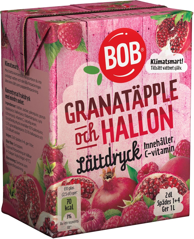 Bob Lättdryck Granatäpple & Hallon 2dl Bob
