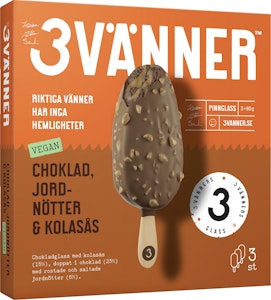 Tre Vänners Glass Pinnglass Choklad, Nötter & Kolasås Vegansk 3-p Tre Vänners Glass