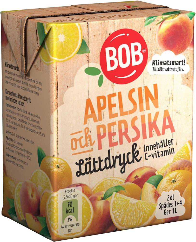 Bob Lättdryck Apelsin/Persika 2dl BOB