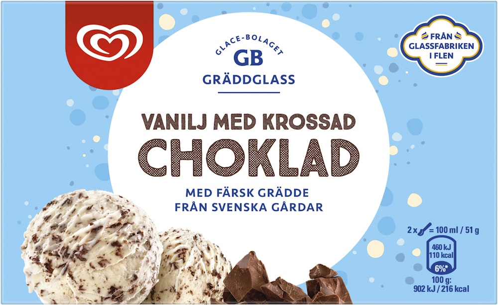 GB Glace Gräddglass Vanilj med Krossad Choklad  500ml GB Glace