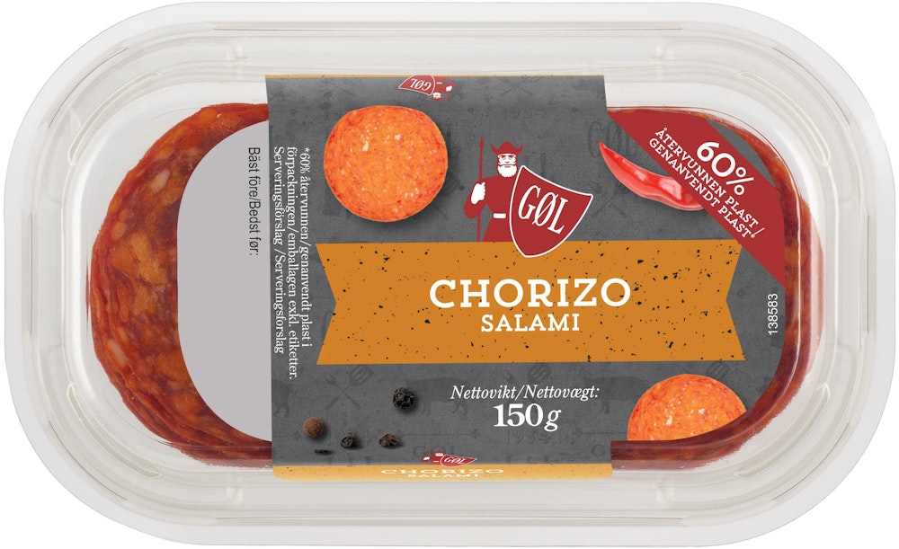 GØL Chorizo Salami Skivad 150g Gol Pölser
