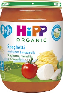 Hipp Barnmat Spaghetti, Tomat & Mozzarella 8M EKO 190g Hipp