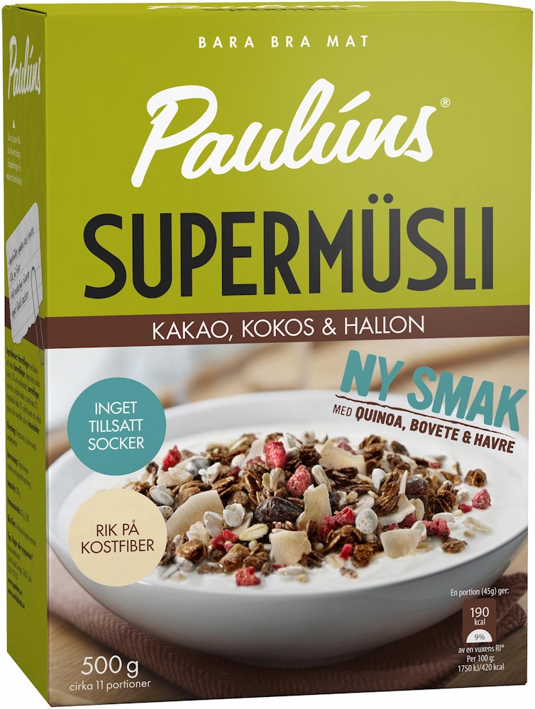 Paulúns Müsli Kakao/Kokos/Hallon Pauluns