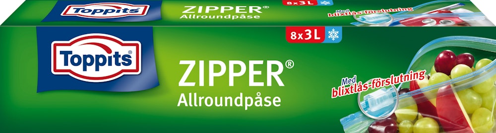 Toppits Plastpåse Zipper 3L 8-p Toppits