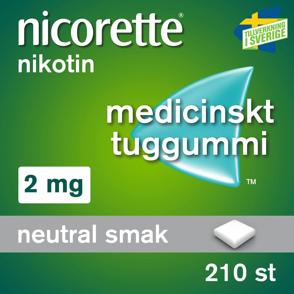 Medicinskt Nikotintuggummi 2mg Neutral Smak 210-p Nicorette