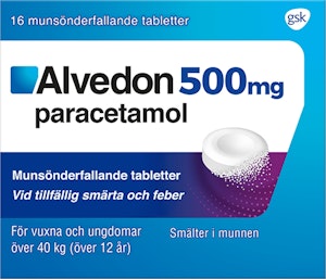 Alvedon Paracetamol 500mg Munsönderfallande Tablett 16-p Alvedon