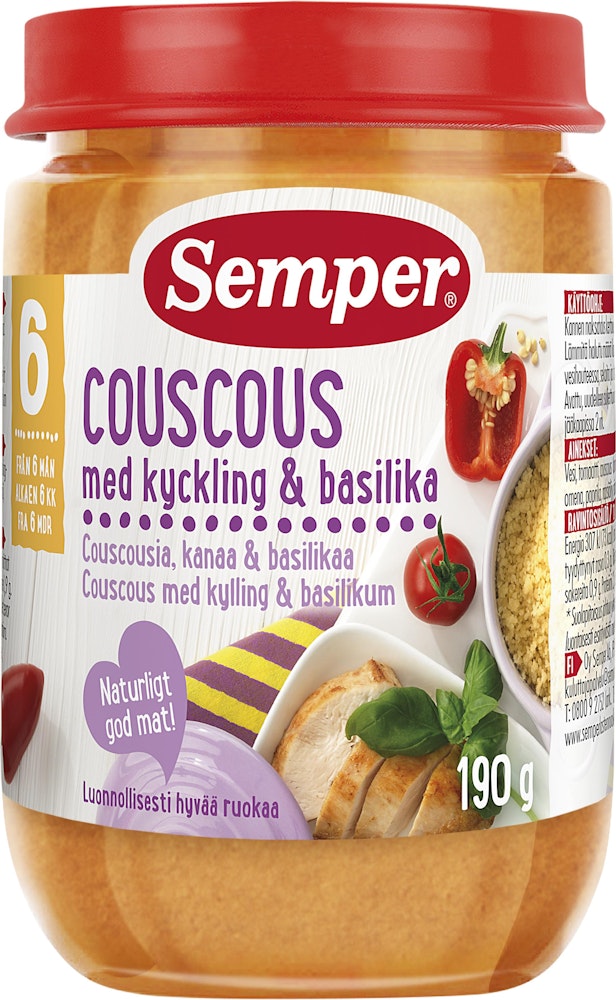 Semper Barnmat Couscous med Kyckling 6M 190g Semper
