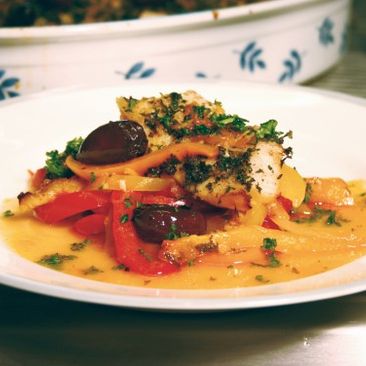 Fisk med paprika och oliver
