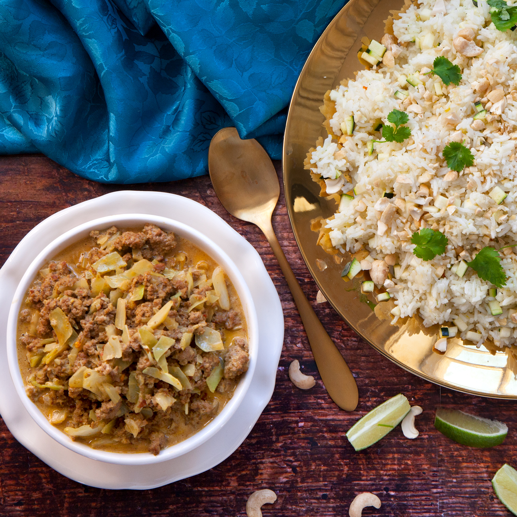 Indisk köttfärssås med kryddat ris