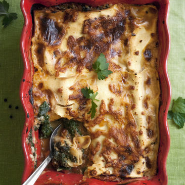Vegetarisk lasagne med spenat och keso