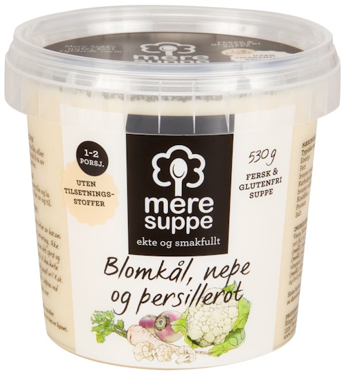 Bilde: © Mere Mat / Kolonial.no Mere Mat Blomkålsuppe Med Nepe & Persillerot 530 g