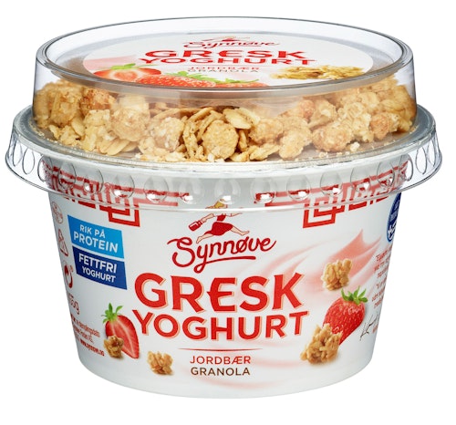 Bilde: © Synnøve / Kolonial.no Synnøve Gresk Yoghurt Jordbær & Granola 165 g