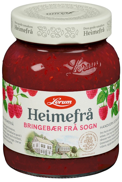 Bilde: © Lerum / Kolonial.no Lerum Bringebær Heimefrå 360 g