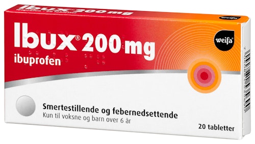 Bilde: © Weifa / Kolonial.no Weifa Ibux Ibuprofen tabletter 200mg, 20 stk