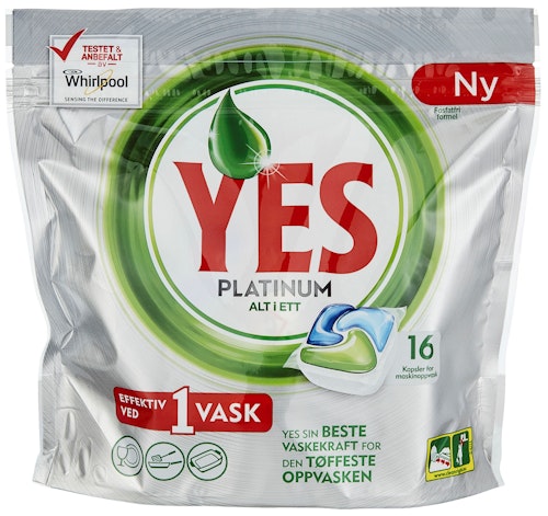 Bilde: © Yes / Kolonial.no Yes Yes Maskinoppvask Platinum 16 Tabletter, 16 stk