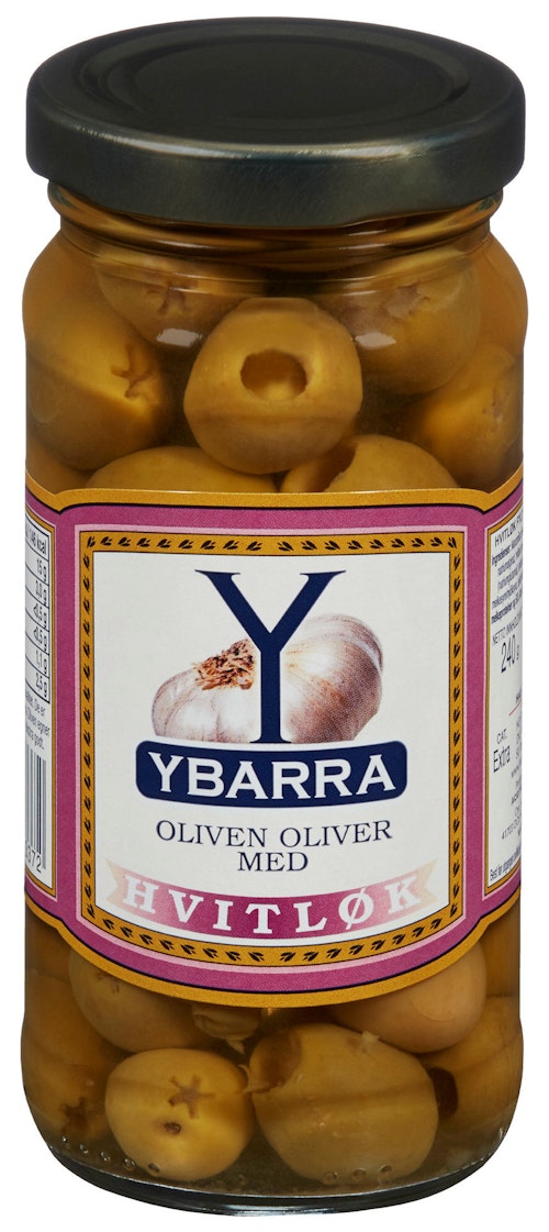 Bilde: © Ybarra / Kolonial.no Ybarra Oliven Med Hvitløk 240 g