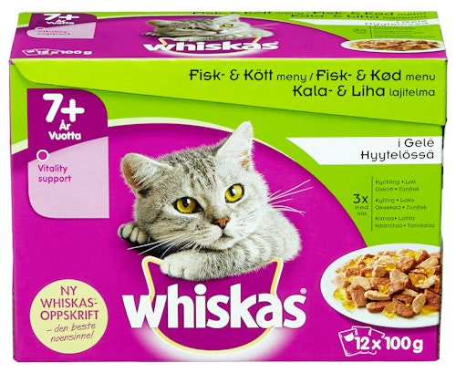 Bilde: © Whiskas / Kolonial.no Whiskas Whiskas Fisk & Kjøtt i Gele 12x100g, 1,2 kg