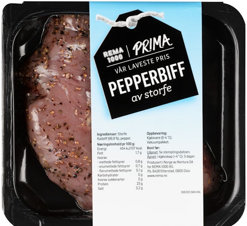 Bilde: © Prima / Kolonial.no Prima Pepperbiff av Storfe i Skiver Prima, 200 g