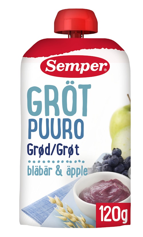 Bilde: © Semper / Oda Semper Grøt RTE Blåbær & Eple fra 6mnd, 120 g