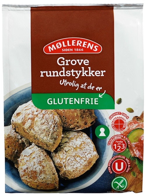 Bilde: © Møllerens / Oda Møllerens Grove Rundstykker, bakemiks Glutenfrie