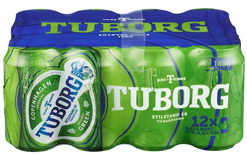 Bilde: © Tuborg / Kolonial.no Tuborg Tuborg Grøn 12 x 0,33l, 3,96 l