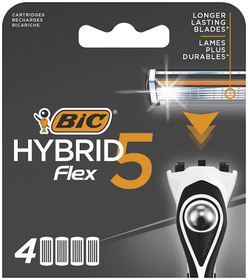 Bic Hybrid 5 Flex-barberhøvelrefills For Menn, 4 stk