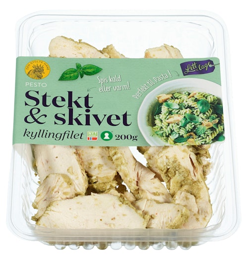 Bilde: © Den Stolte Hane / Kolonial.no Den Stolte Hane Pesto Kyllingfilet Stekt & Skivet 200 g