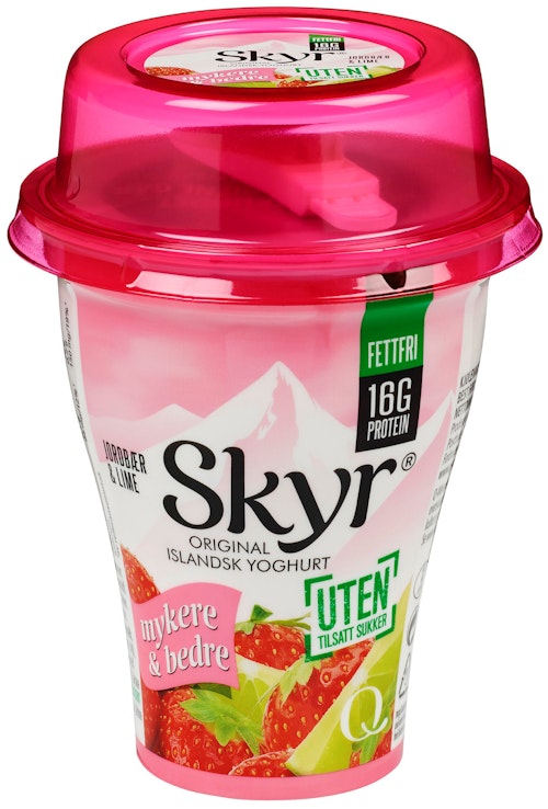 Bilde: © Q-meieriene / Kolonial.no Q-meieriene Skyr Jordbær & Lime 160 g