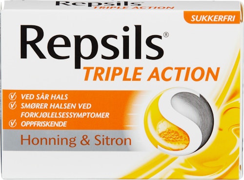 Bilde: © Repsils / Kolonial.no Repsils Halstabletter Tabletter med Honning & Sitron Sukkerfri, 60 g